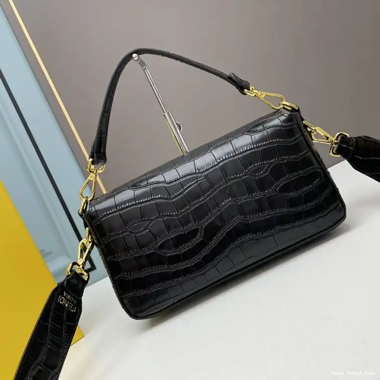 Cheap Black Bag Baguette Crocodile Medium Fendi Leather In 0508